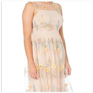 Jessica Howard Womens Floral Embroidered Tulle Dress Size 10P Multicolor NEW